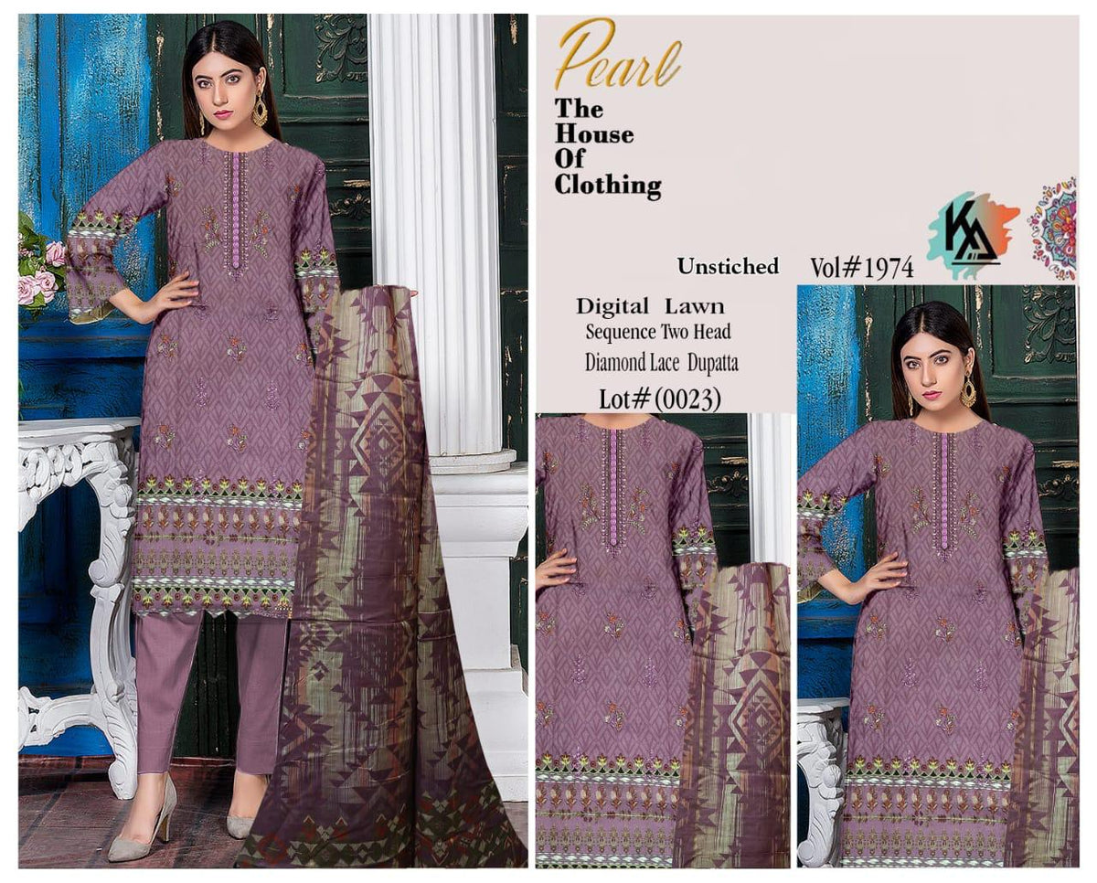 Pearl By Khurram Arts Vol-1974 Lawn Embroidered Suit 10 Lilac