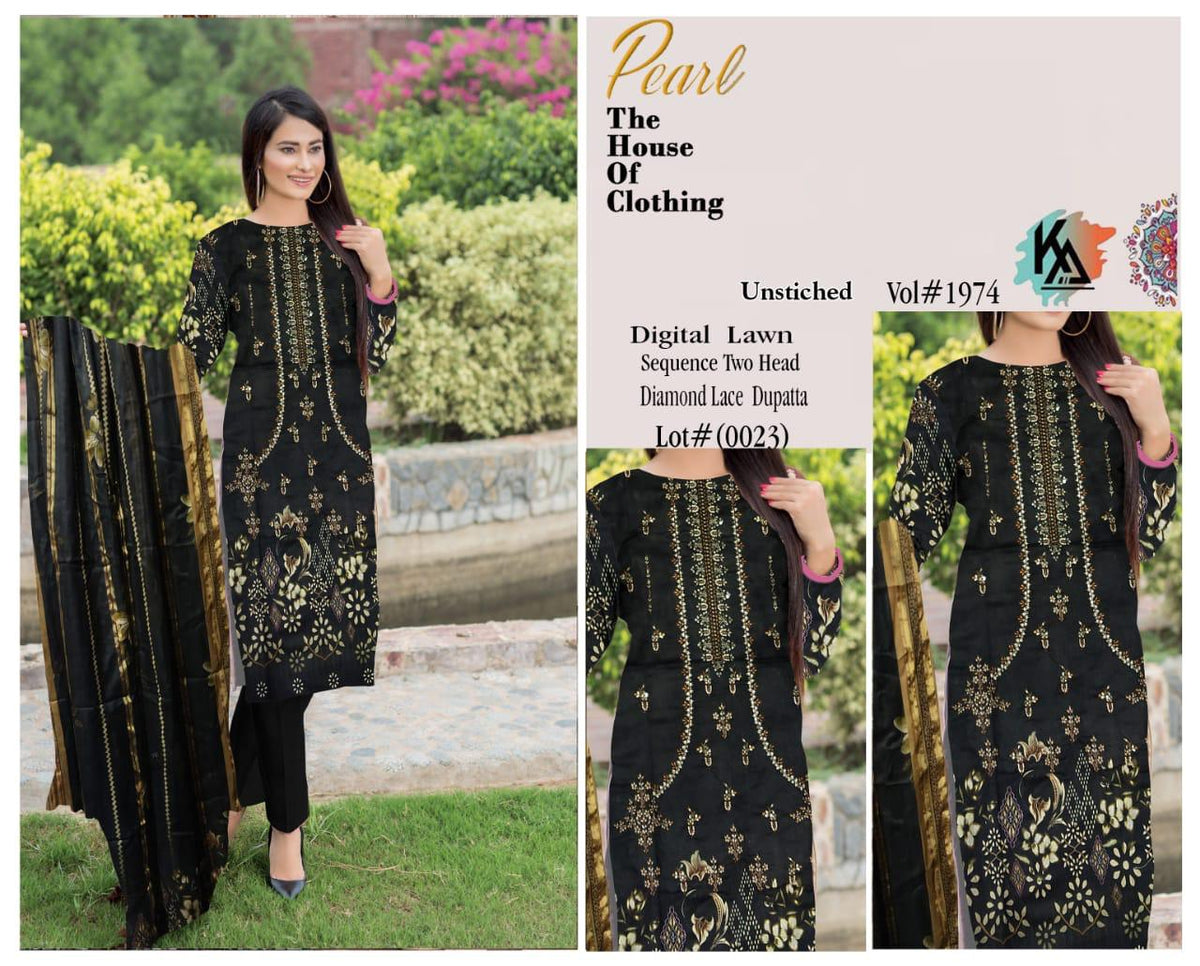 Pearl By Khurram Arts Vol-1974 Lawn Embroidered Suit 02 Black