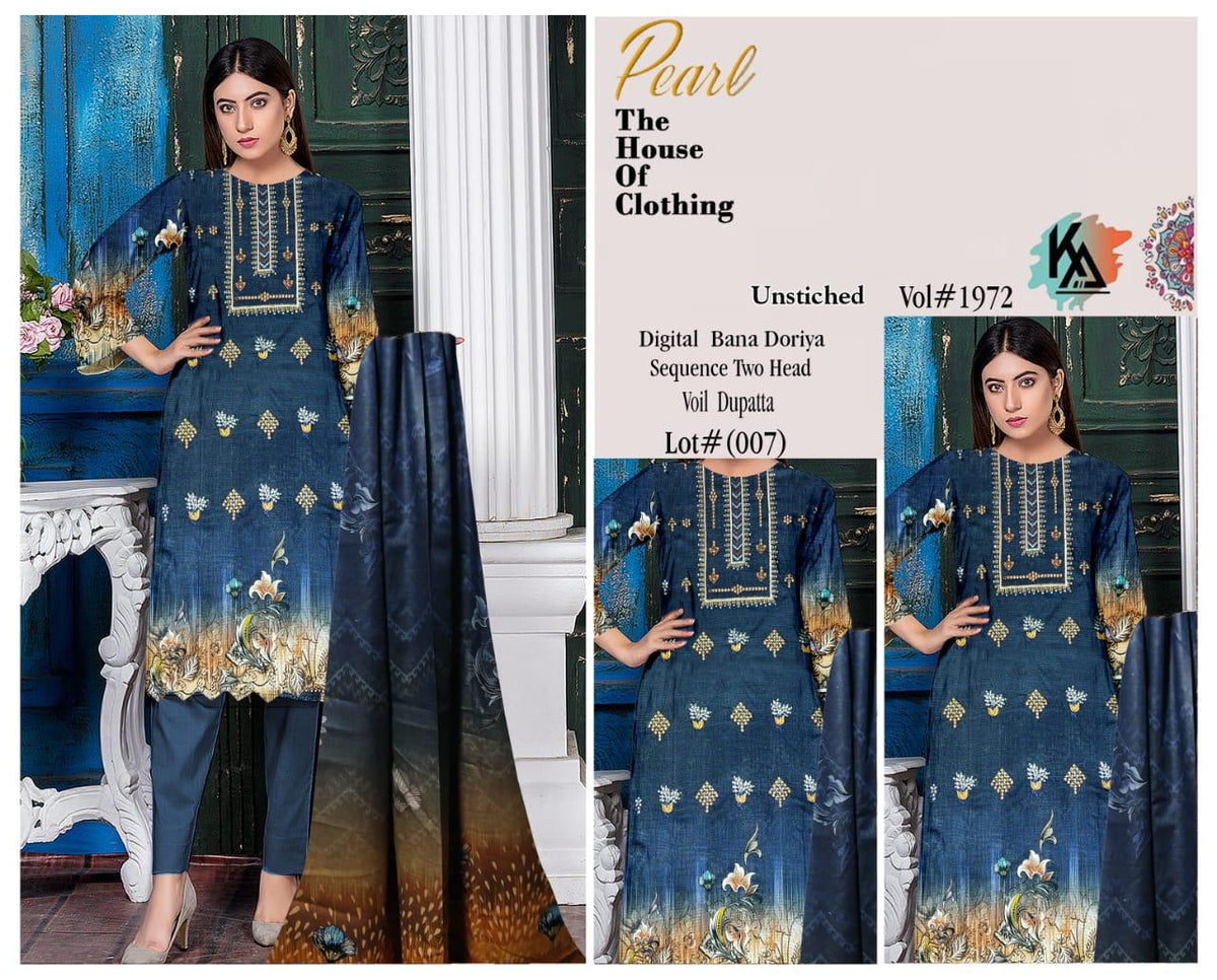 Pearl By Khurram Arts Vol-1972 Lawn Embroidered Suit 03 Navy
