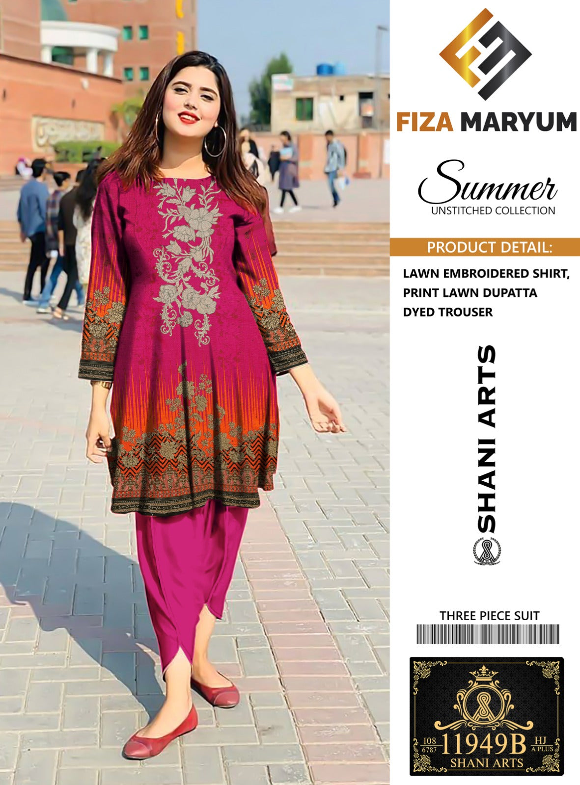 Fiza Maryam By Shani Arts Lawn Embroidered Suit 15391-B Shocking
