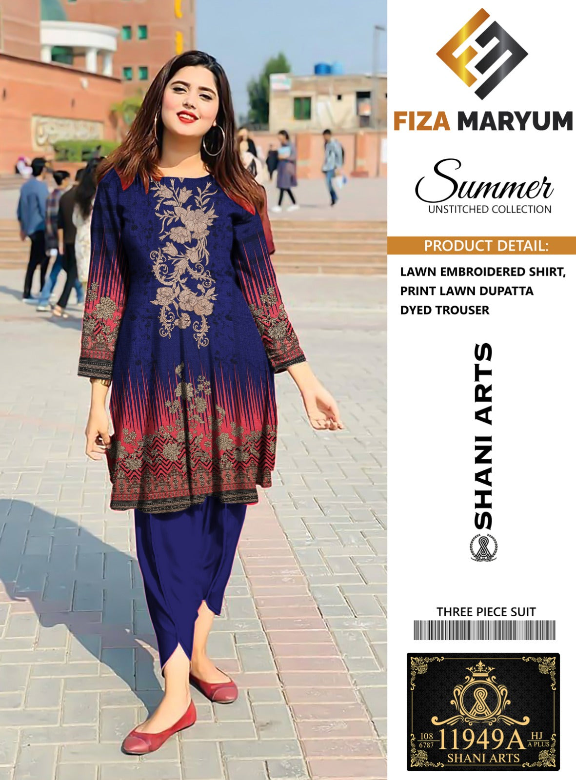 Fiza Maryam By Shani Arts Lawn Embroidered Suit 15391-A Blue