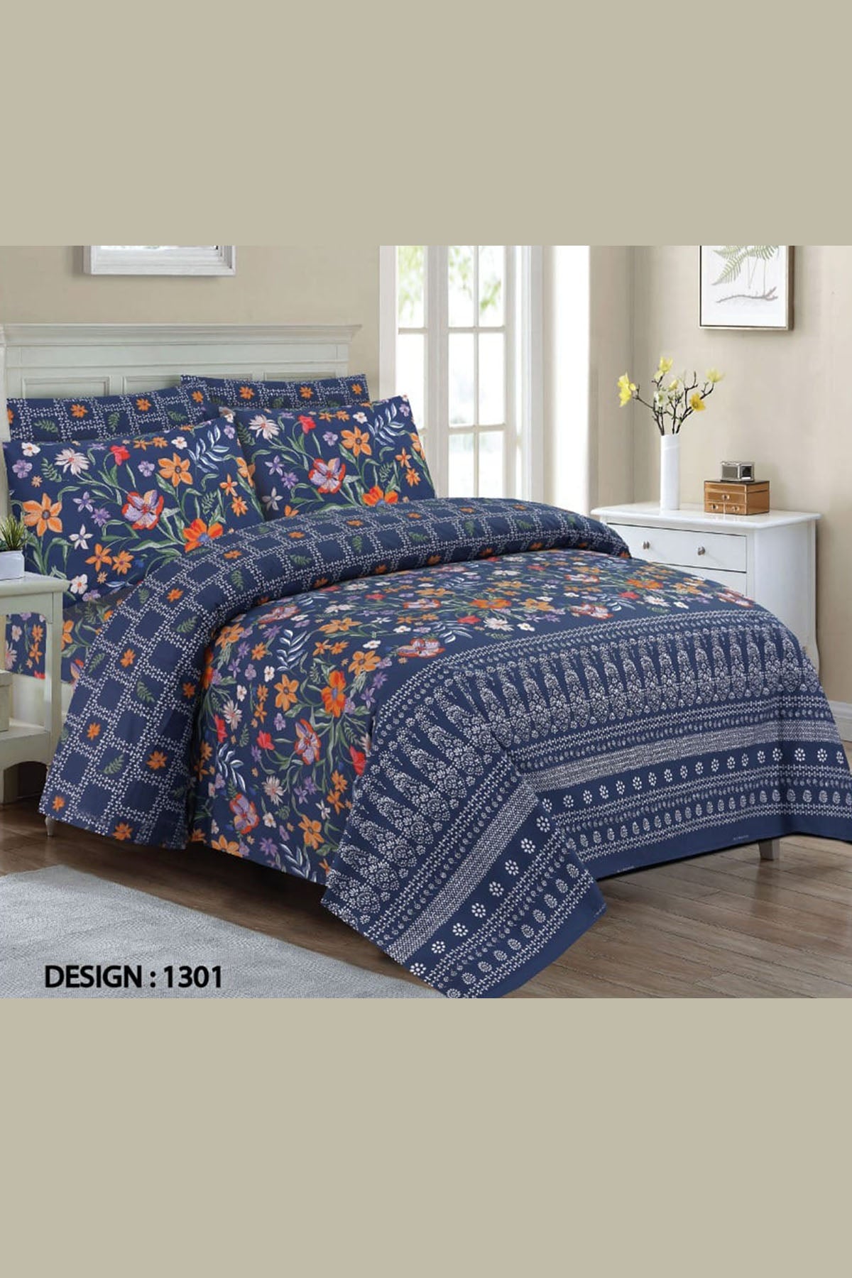 Soft Cotton 3Pc Printed Double Bed Sheet