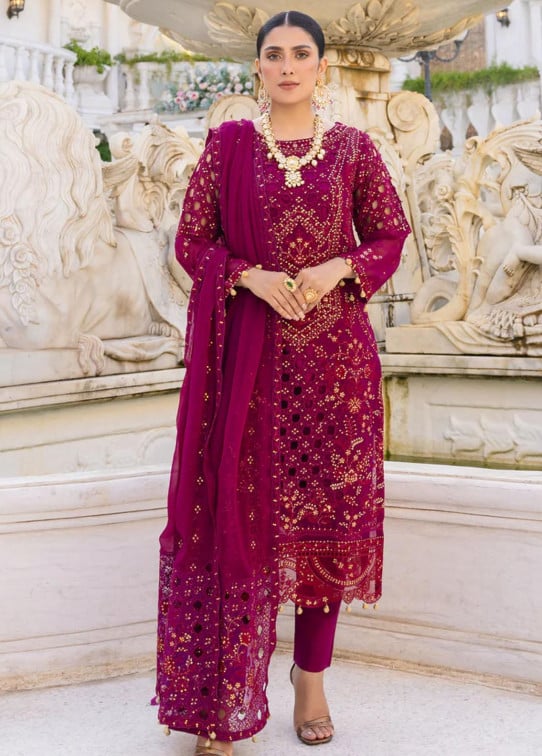 Zimal By Emaan Adeel Embroidered Chiffon Suits Unstitched 3 Piece  ZM-01 Mushq