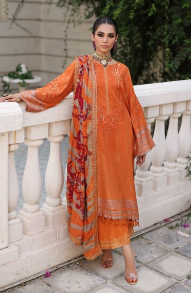 Malhaar By Charizma Embroidered Linen Suit CHW-01 Rust