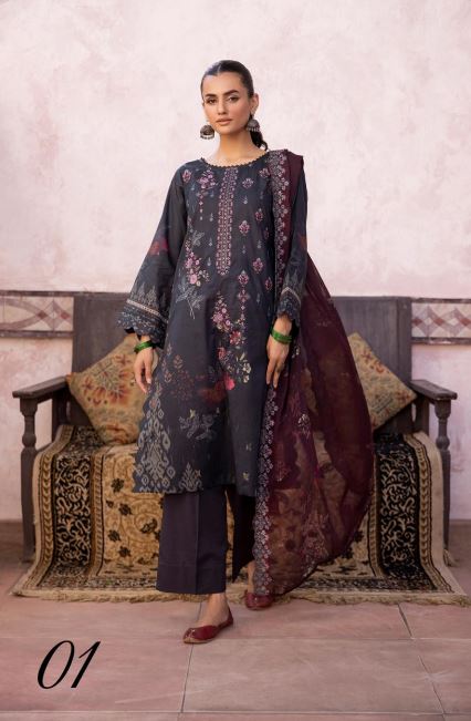 Hannah By Mahees Lawn Embroidered Suit ML-01 Black