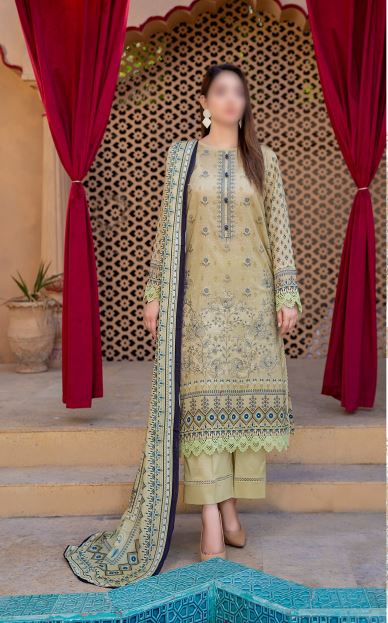 Jasmine Vol-09 By Fantak Lawn Embroidered Suit 01 L-Mehndi