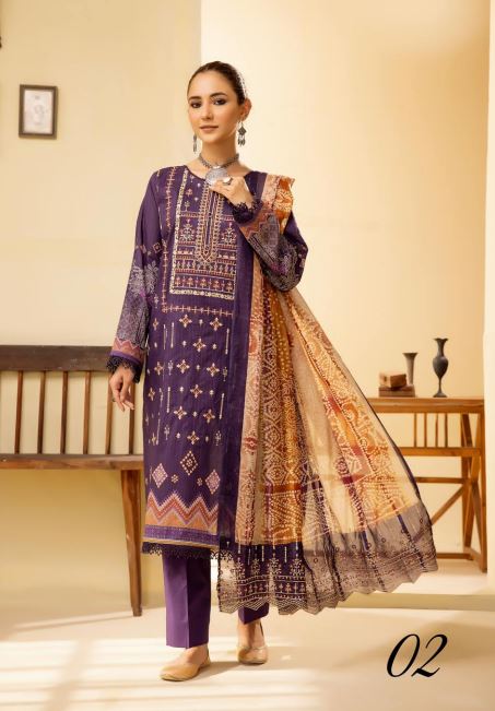 Ghazal By Mahees Lawn Embroidered Suit ML-02 Purple