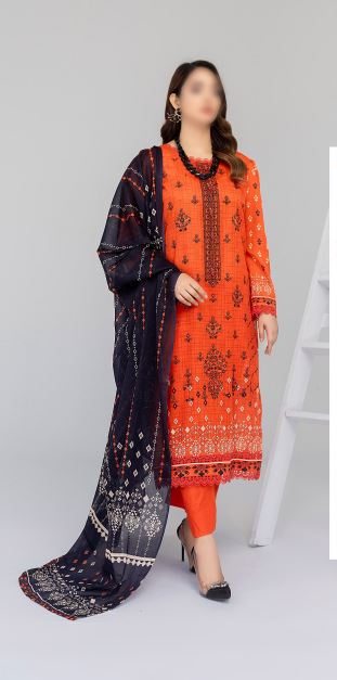 Jasmine Vol-08 By Fantak Lawn Embroidered Suit 02 D-Rust