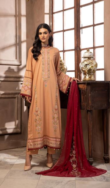 Husn E Jahan By Khoobsurat Lawn Embroidered Suit HJ-02 L-Brown