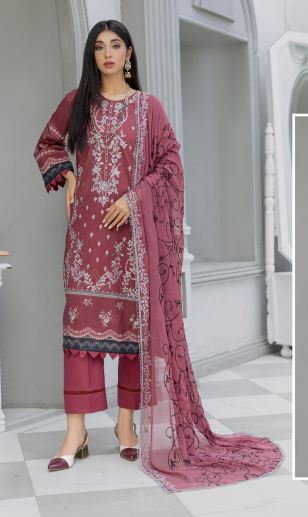 Gahry Rang By Smile Lawn Embroidered Suit 1366 L-Maroon