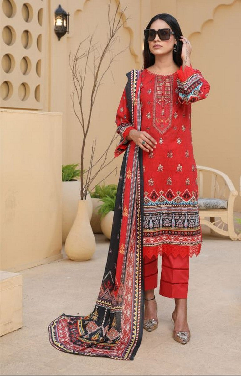 Mirha By JB Lawn Digital Embroidered Unstitched 3Pc Suit Maroon D-08