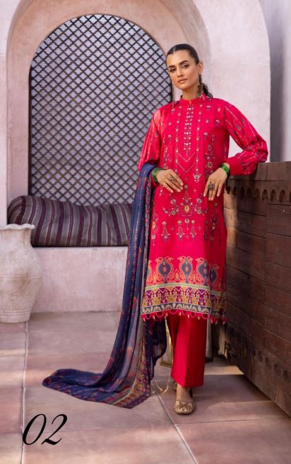 Hannah By Mahees Lawn Embroidered Suit ML-02 Shocking