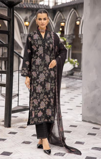 Meharma By Khoobsurat Lawn Embroidered Suit M-02 Black