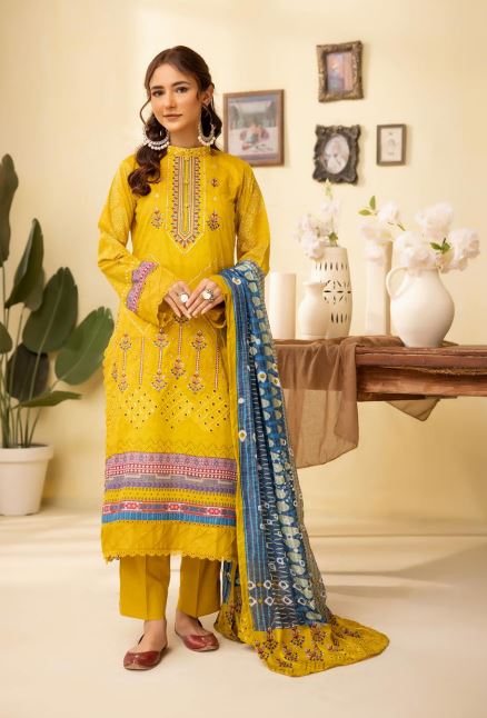 Ghazal By Mahees Lawn Embroidered Suit ML-03 Mustard