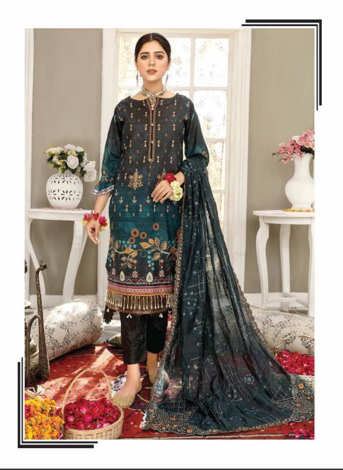 Mirha By JB Luxury Embroidered Unstitched 3Pc Suit D-Gray ART-03