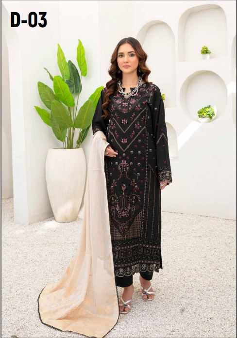 Tabeer By Riaz Arts Lawn Embroidered Suit D-03 Black