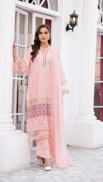 Mahees By Riaz Arts Lawn Embroidered Suit 03 Pink