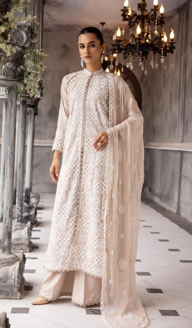 Meharma By Khoobsurat Lawn Embroidered Suit M-03 Beige