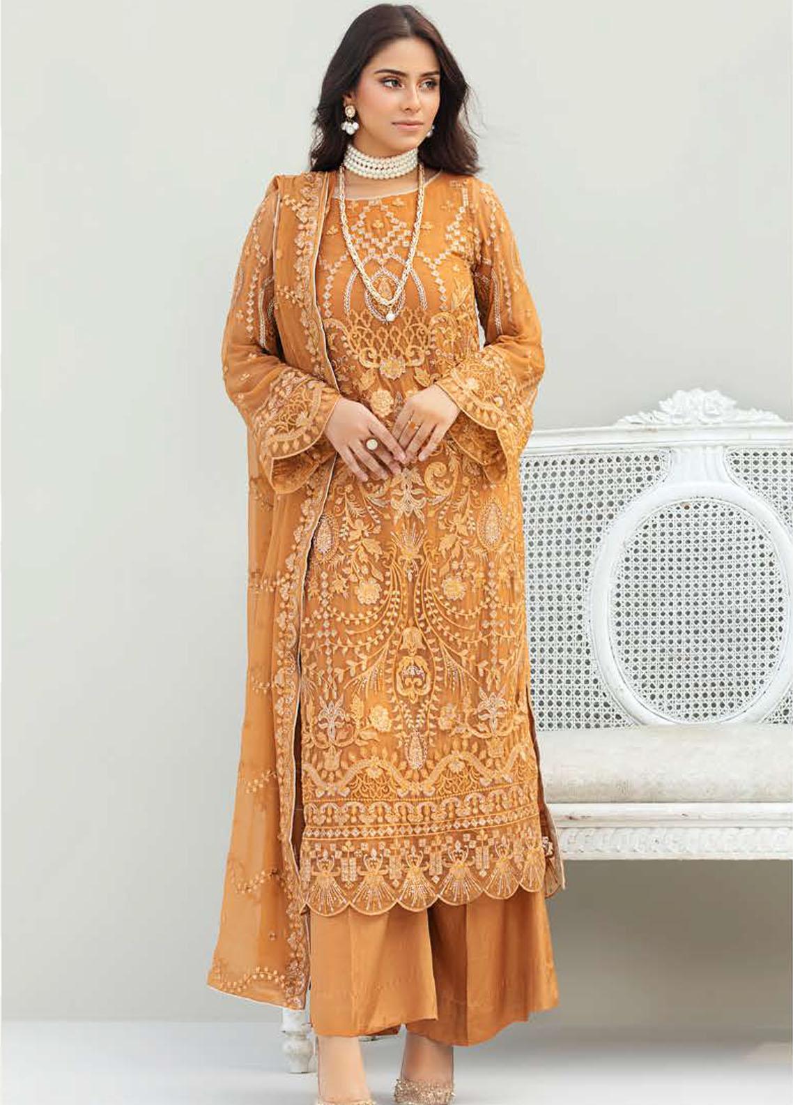 Jasper Suiting Embroidered Chiffon Suits Unstitched 3 Piece JS23CC D-03 Rusty Gold