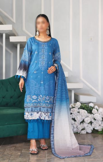 Jasmine By Fantak Vol-11 Lawn Embroidered Suit 03 Blue