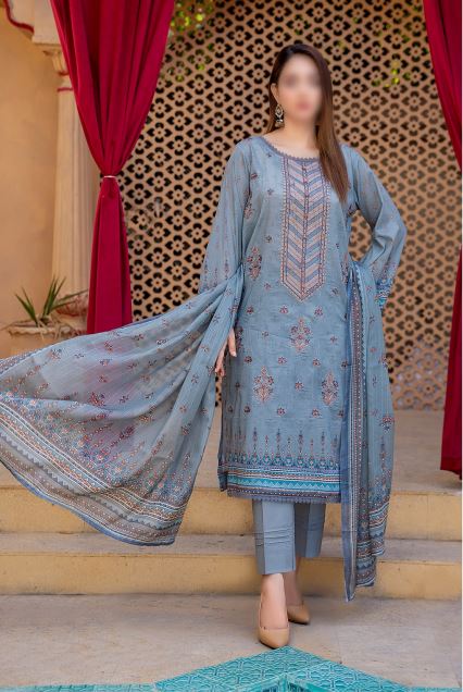 Jasmine Vol-09 By Fantak Lawn Embroidered Suit 03 Gray