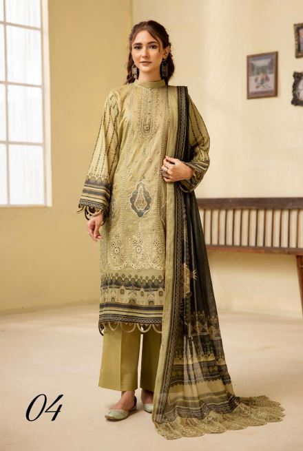 Ghazal By Mahees Lawn Embroidered Suit ML-04 L-Mehndi
