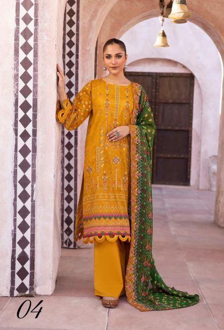 Hannah By Mahees Lawn Embroidered Suit ML-04 Mustard