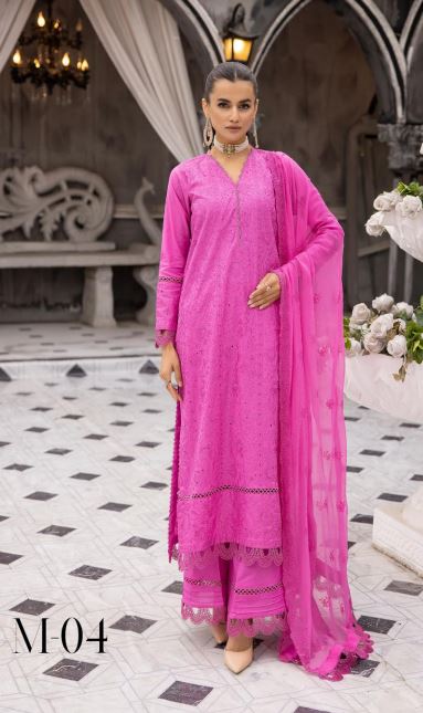 Meharma By Khoobsurat Lawn Embroidered Suit M-04 L-Purple