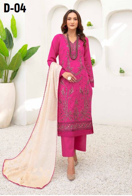 Tabeer By Riaz Arts Lawn Embroidered Suit D-04 Shocking