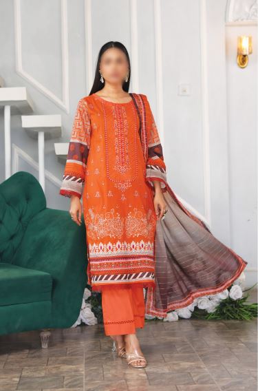 Jasmine By Fantak Vol-11 Lawn Embroidered Suit 04 Rust