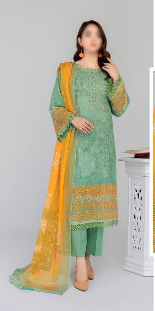 Jasmine Vol-08 By Fantak Lawn Embroidered Suit 04 L-Green