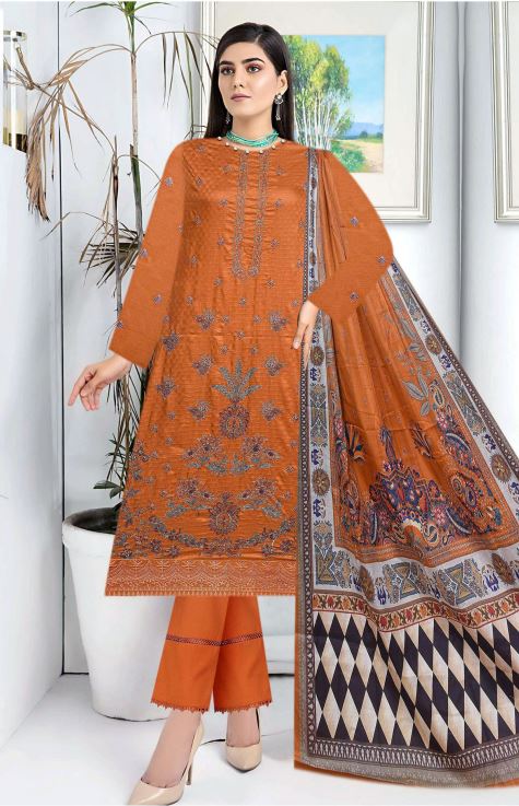 Rang E Bahar By Fine Arts Lawn Embroidered Suit D-04 Rust