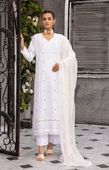 Meharma By Khoobsurat Lawn Embroidered Suit M-05 White