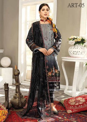 Mirha By JB Luxury Embroidered Unstitched 3Pc Suit Gray ART-05