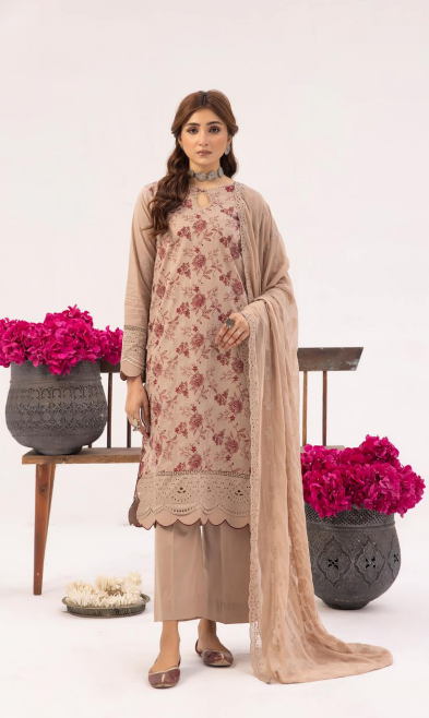 Mahees By Riaz Arts Lawn Embroidered Suit 05 L-Brown