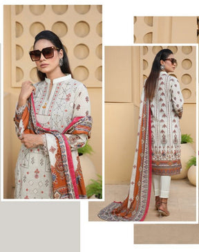 Mirha By JB Lawn Digital Embroidered Unstitched 3Pc Suit Beige D-04