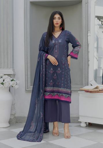 Gahry Rang By Smile Lawn Embroidered Suit 1369 Navy