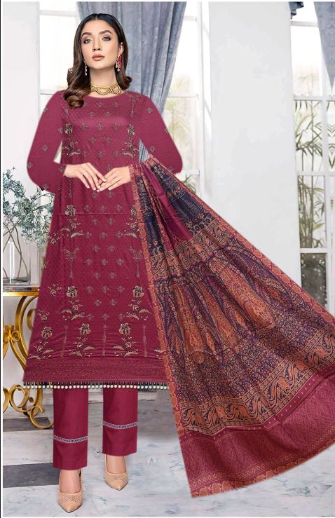 Rang E Bahar By Fine Arts Lawn Embroidered Suit D-05 Maroon