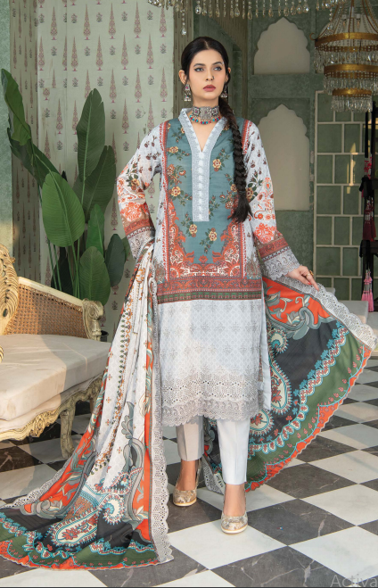 Mashal By Riaz Arts Lawn Embroidered Suit 06