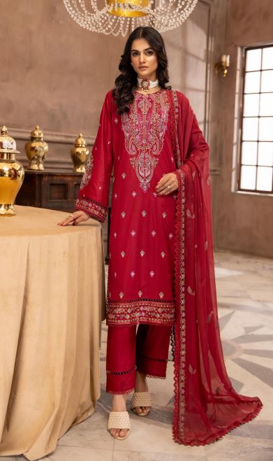 Husn E Jahan By Khoobsurat Lawn Embroidered Suit HJ-06 Maroon