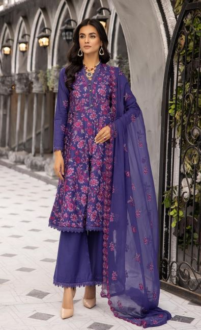 Meharma By Khoobsurat Lawn Embroidered Suit M-06 Blue