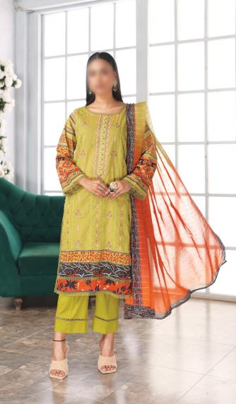 Jasmine By Fantak Vol-11 Lawn Embroidered Suit 06 Olive