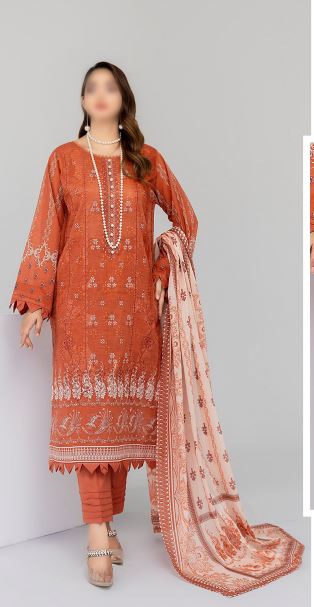 Jasmine Vol-08 By Fantak Lawn Embroidered Suit 06 Rust