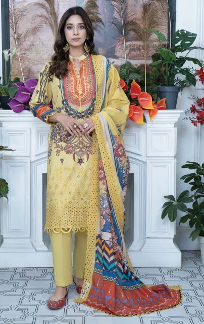 Mashaal By Riaz Arts Lawn Embroidered Suit 07 D-Yellow