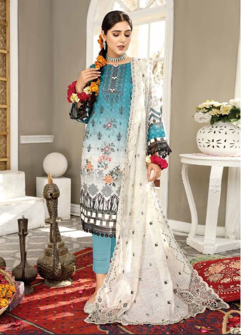 Mirha By JB Luxury Embroidered Unstitched 3Pc Suit Ferozi ART-07