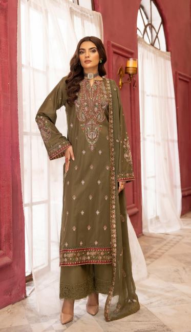 Husn E Jahan By Khoobsurat Lawn Embroidered Suit HJ-07 Mehndi