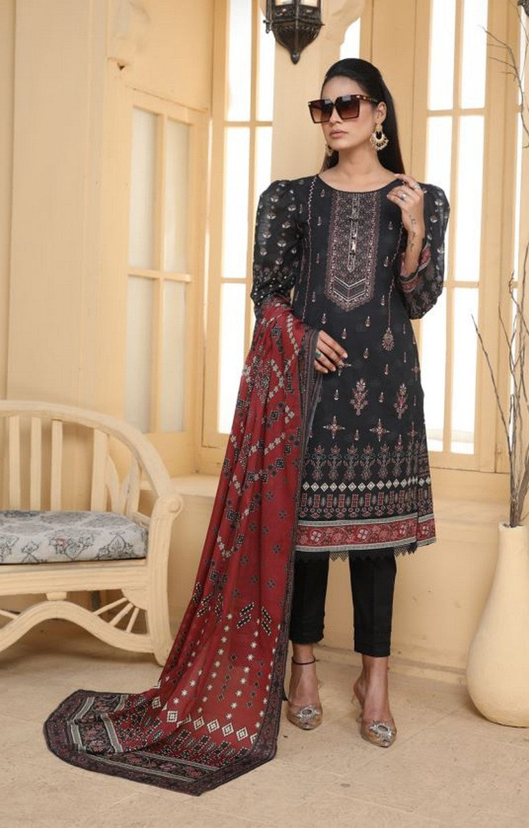 Mirha By JB Lawn Digital Embroidered Unstitched 3Pc Suit Black D-07