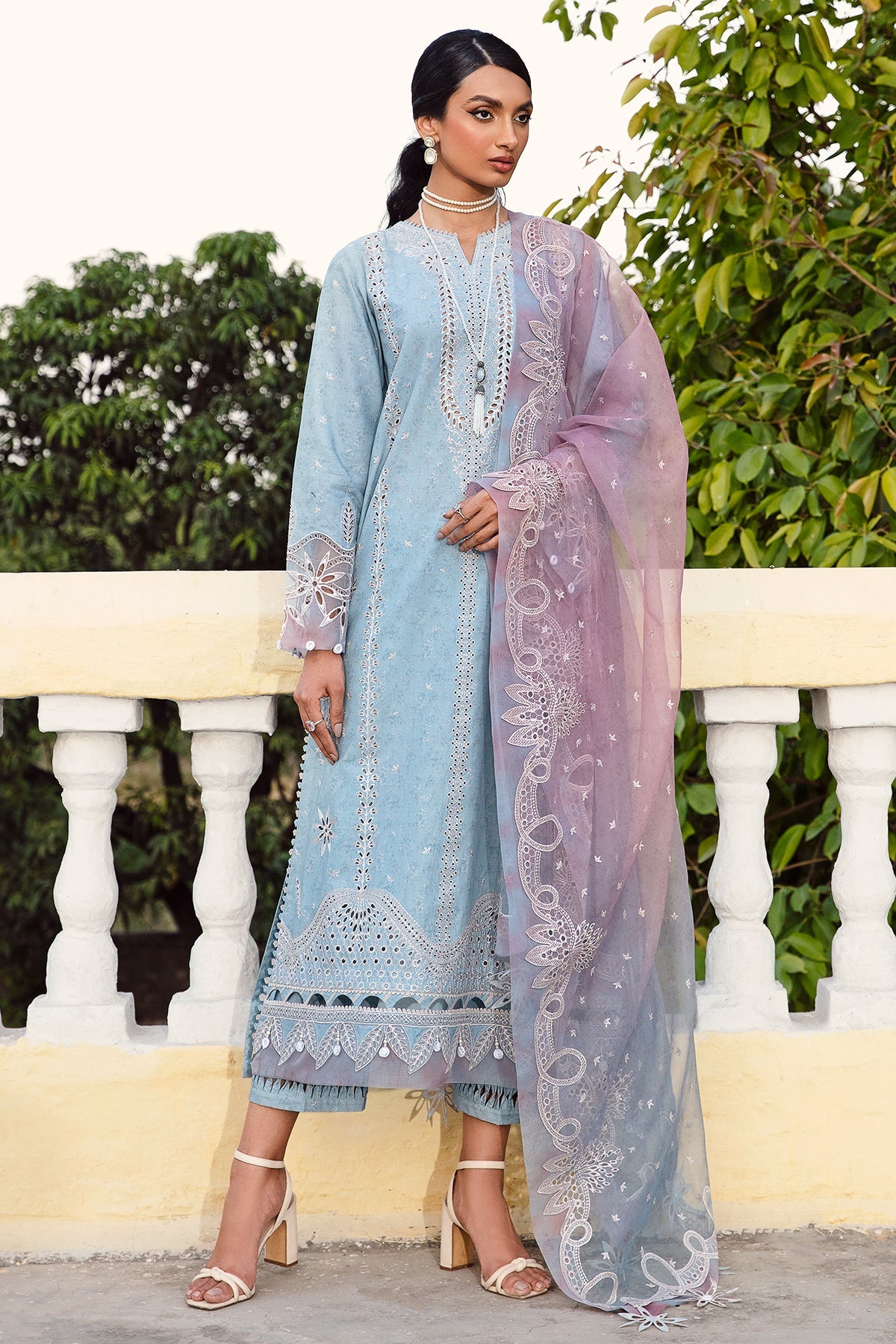 Iris By Jazmin Embroidered Lawn Suits Unstitched 3 Piece D-08 Powder Blue