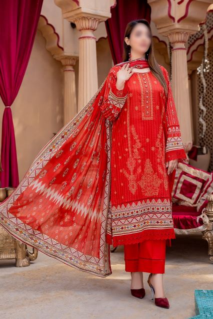 Jasmine Vol-09 By Fantak Lawn Embroidered Suit 08 Red