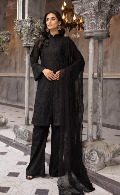 Meharma By Khoobsurat Lawn Embroidered Suit M-08 Black